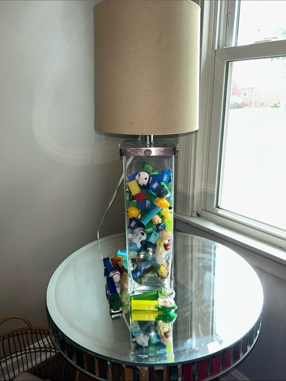 PEZ Clear Acrylic Table Lamp Filled with Colorful Toy PEZ Pieces